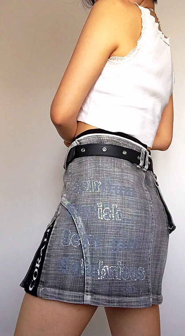 90S Y2K MID TO LOW WAIST WAISTED MINI JEANS DENIMS SKIRT