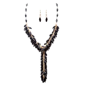 Classic Stylish Beautiful Formica Y Drop Simple Statement Necklace Set Black