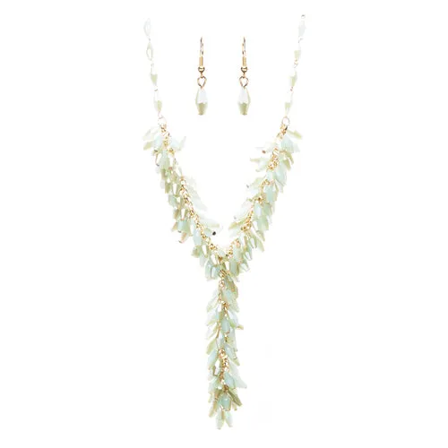 Classic Stylish Beautiful Formica Y Drop Simple Statement Necklace Set Green