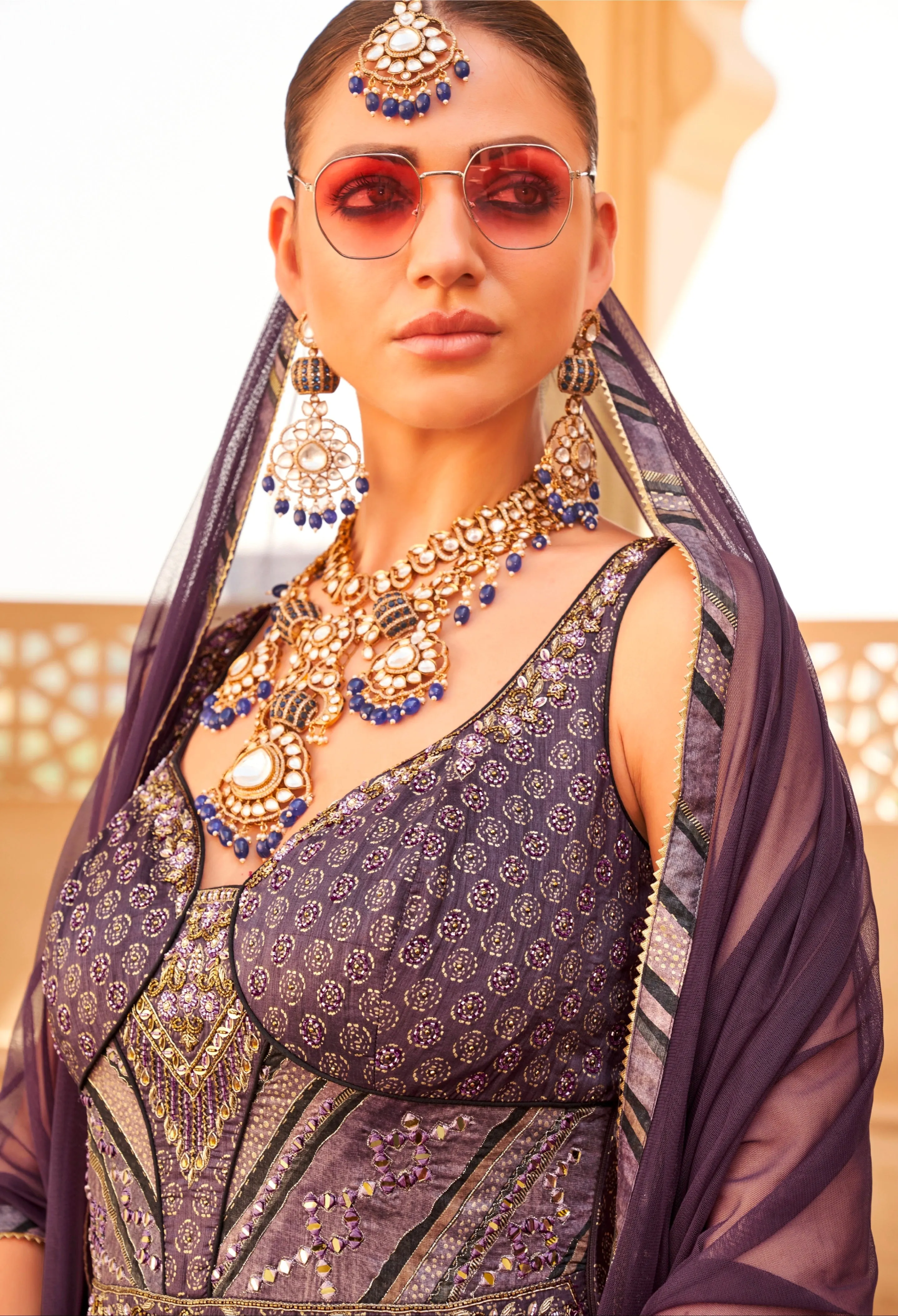 Glamorous Foil Print Gown with Net Dupatta for Special Occasions