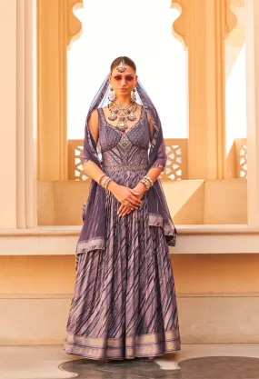 Glamorous Foil Print Gown with Net Dupatta for Special Occasions