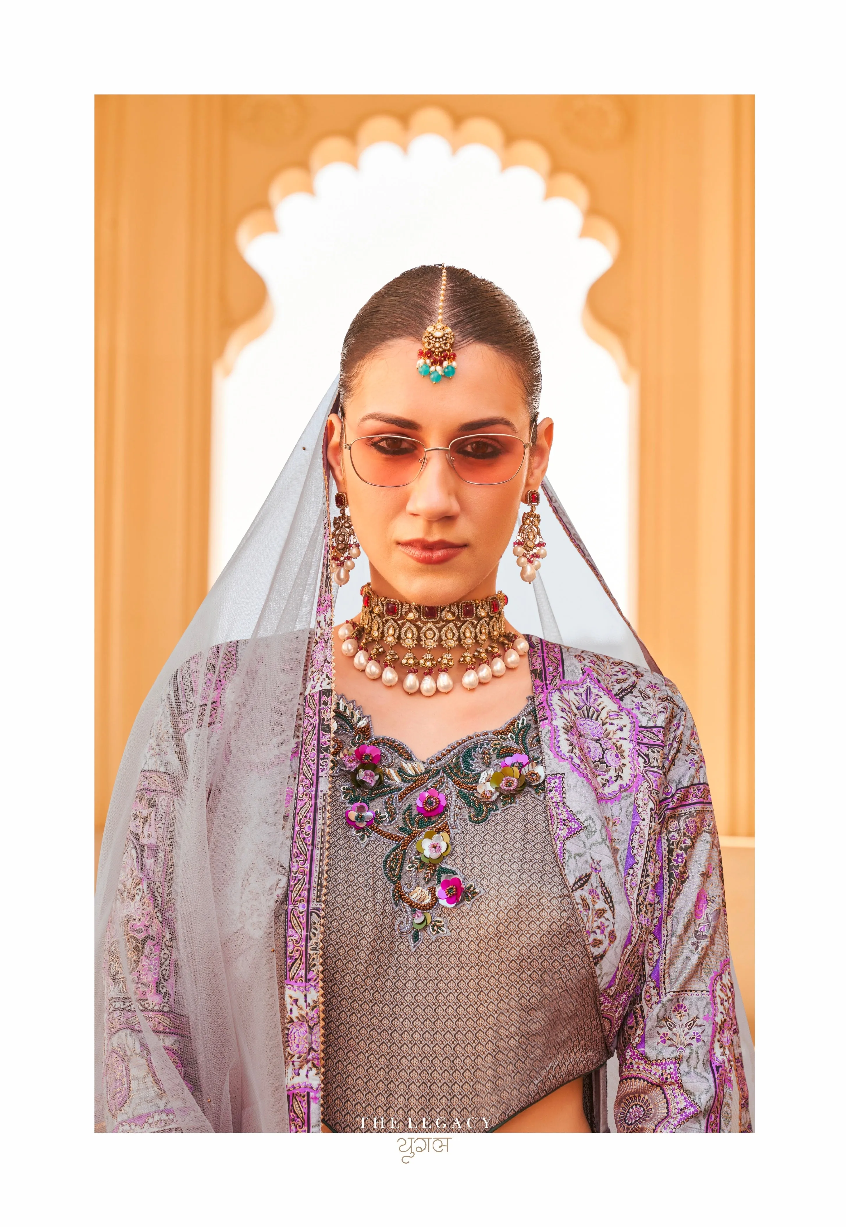 Glamorous Foil Print Silk Gown with Elegant Net Dupatta