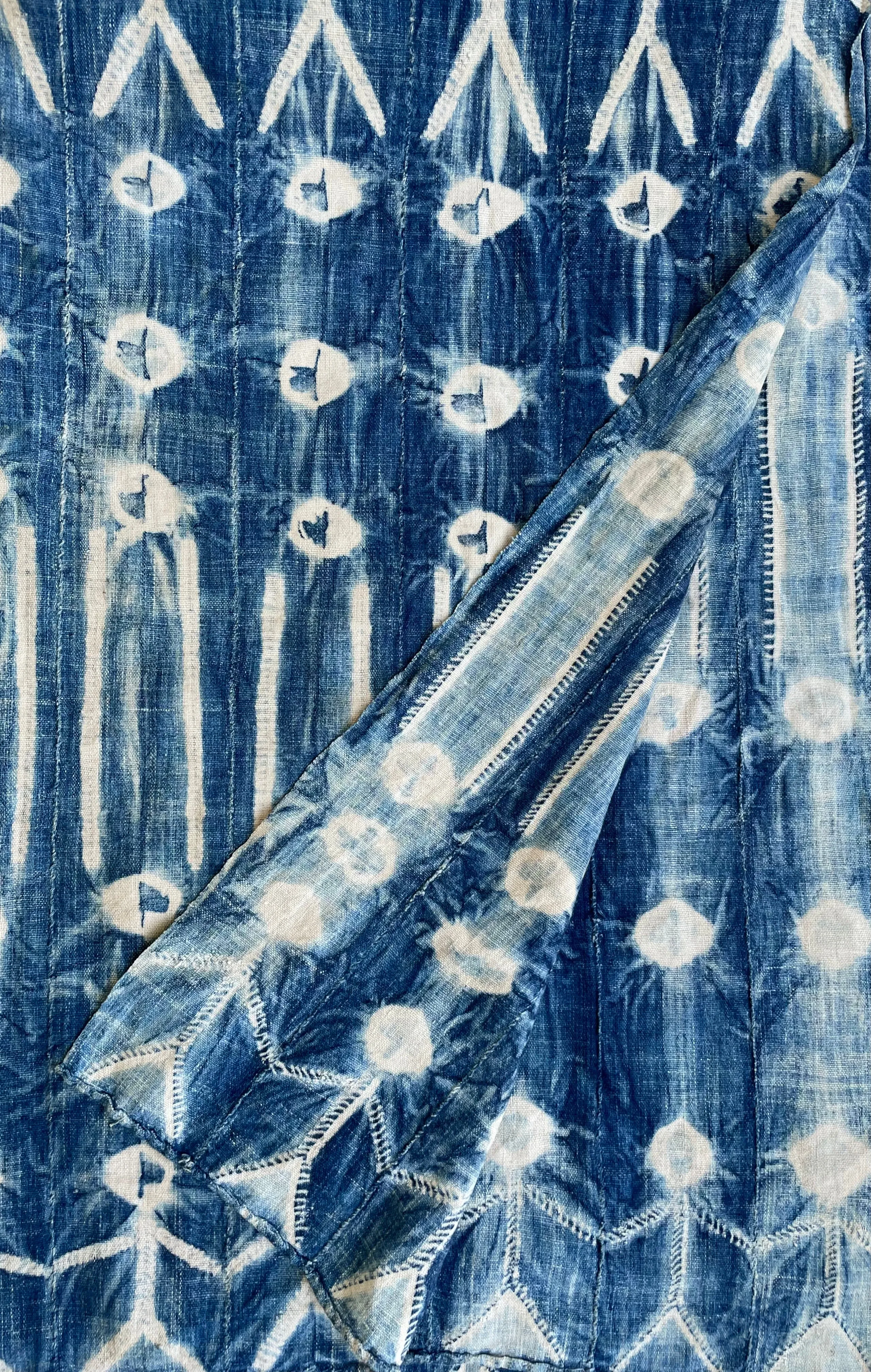 Indigo Fabric Tie Dyed Faded Blue, African Vintage Mossi Cotton Textile, West African