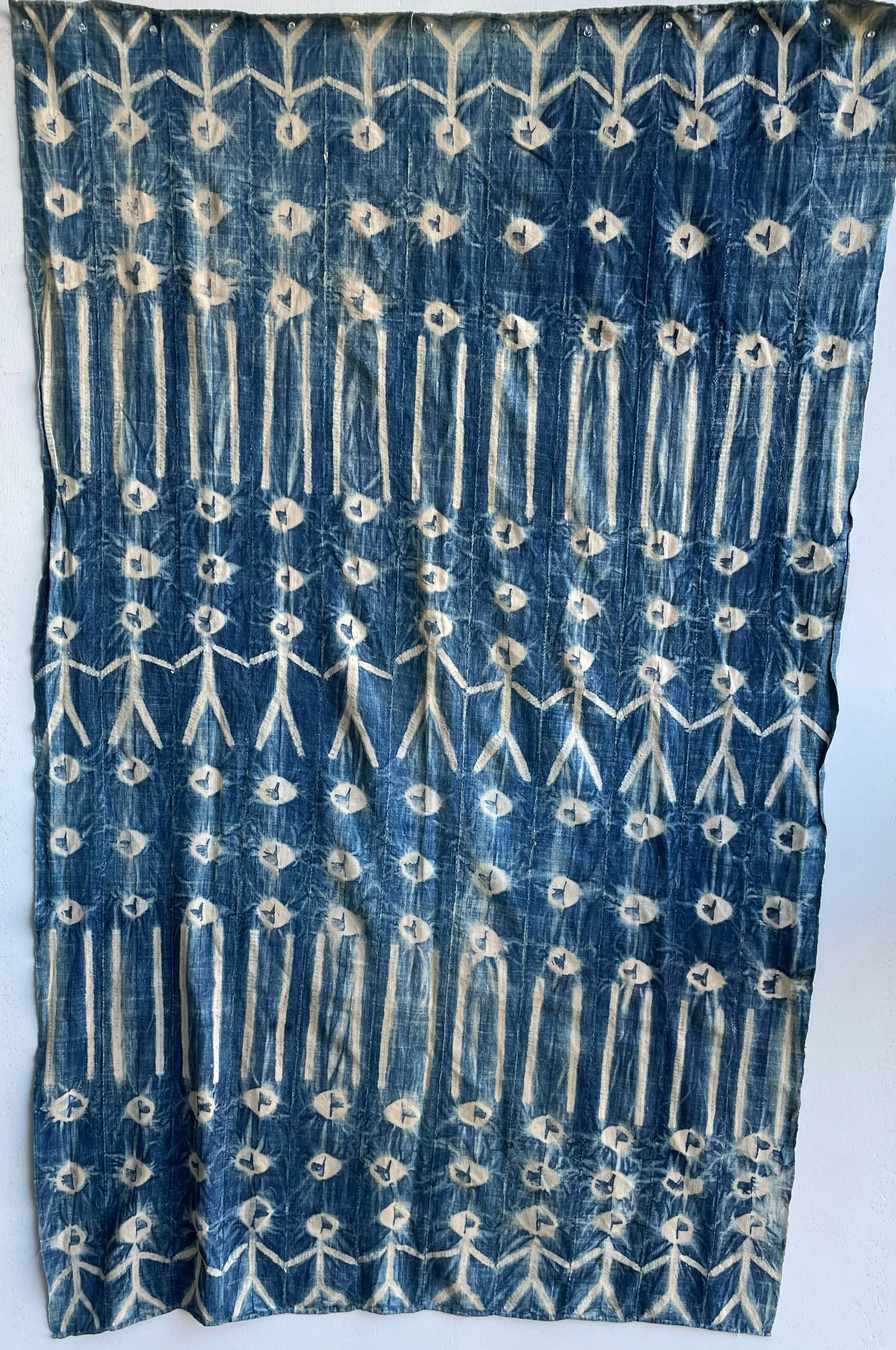 Indigo Fabric Tie Dyed Faded Blue, African Vintage Mossi Cotton Textile, West African