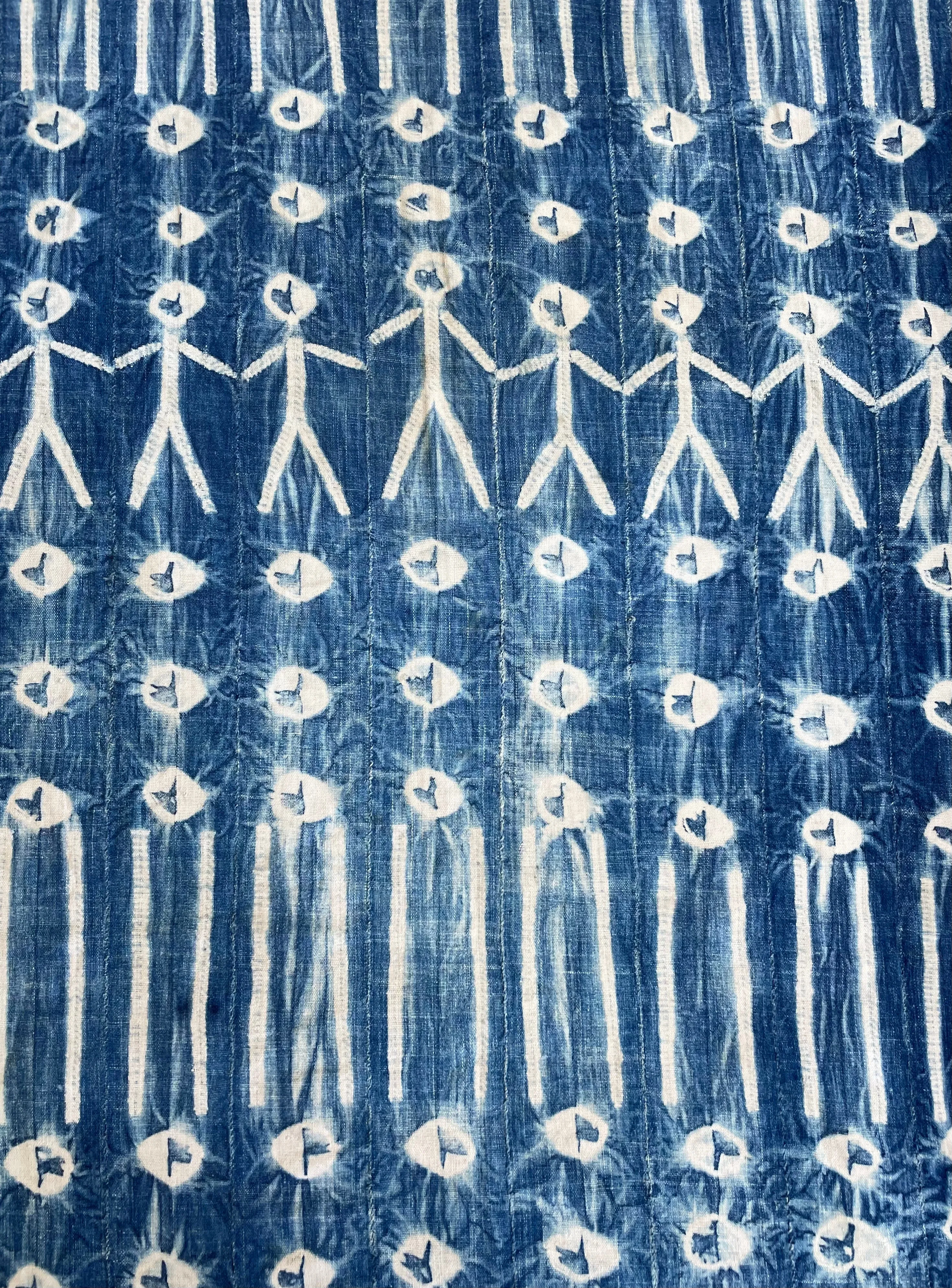 Indigo Fabric Tie Dyed Faded Blue, African Vintage Mossi Cotton Textile, West African