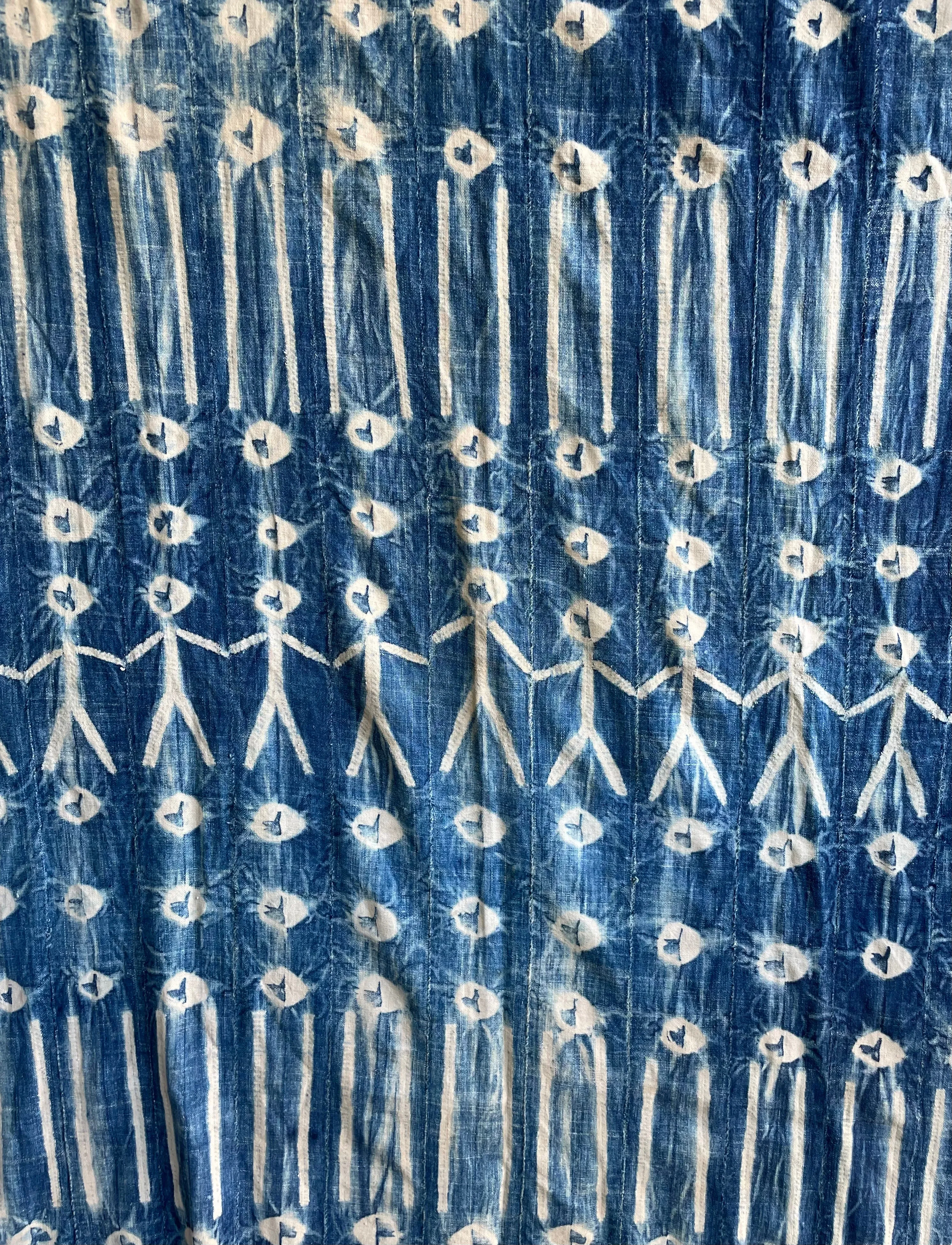 Indigo Fabric Tie Dyed Faded Blue, African Vintage Mossi Cotton Textile, West African