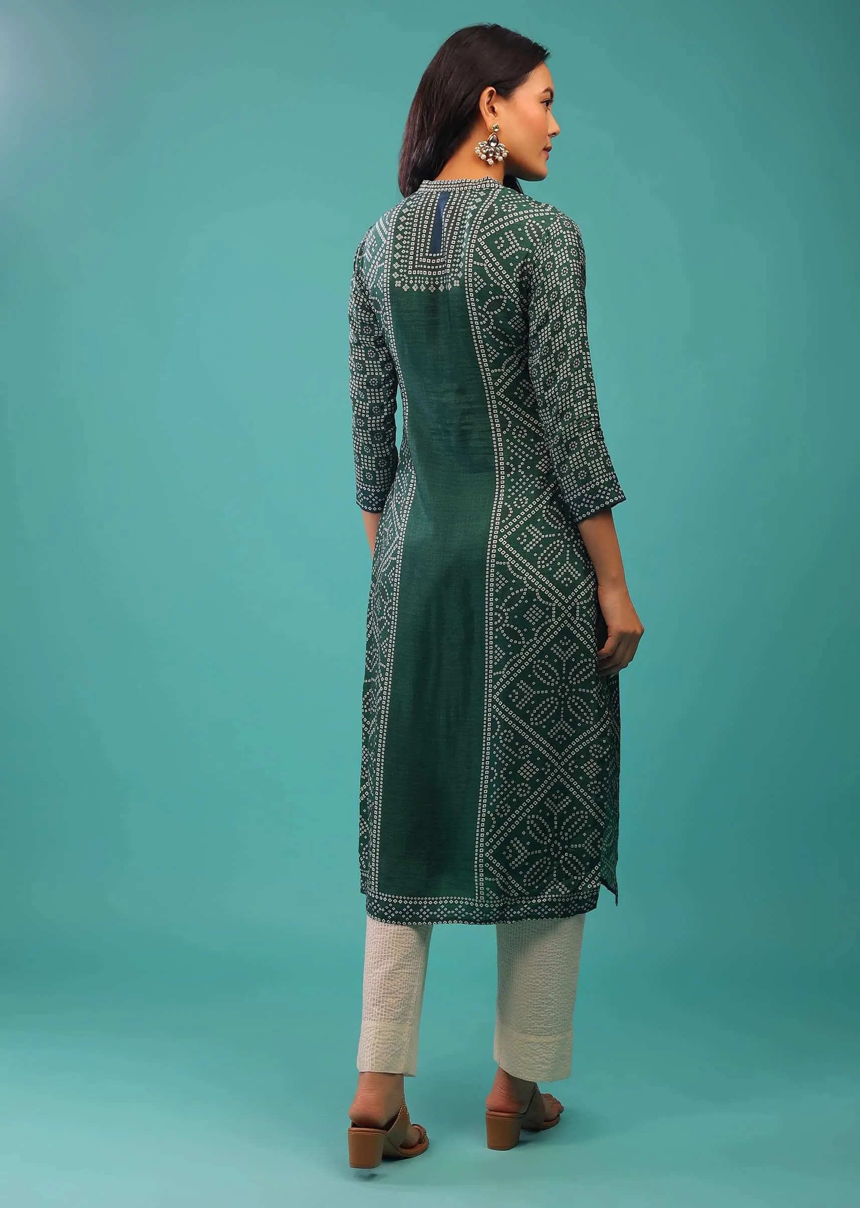 June Green Kurti In Cotton Silk With Zardozi Work