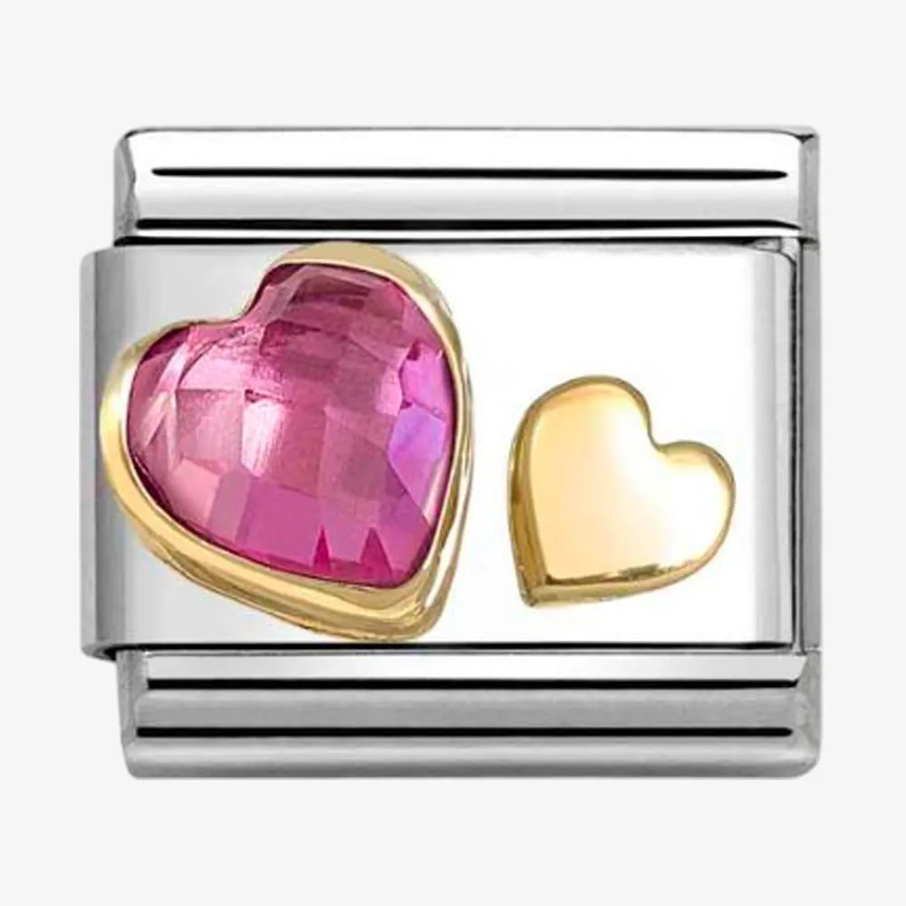 NOMINATION CLASSIC Gold Double Heart Pink Charm