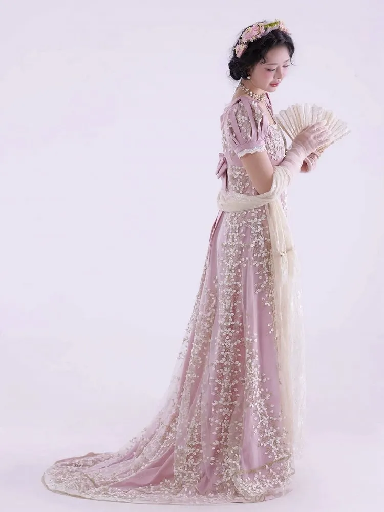 Pink Empire Waist Floral Elegant Lolita Maxi Dress Floor Length Version