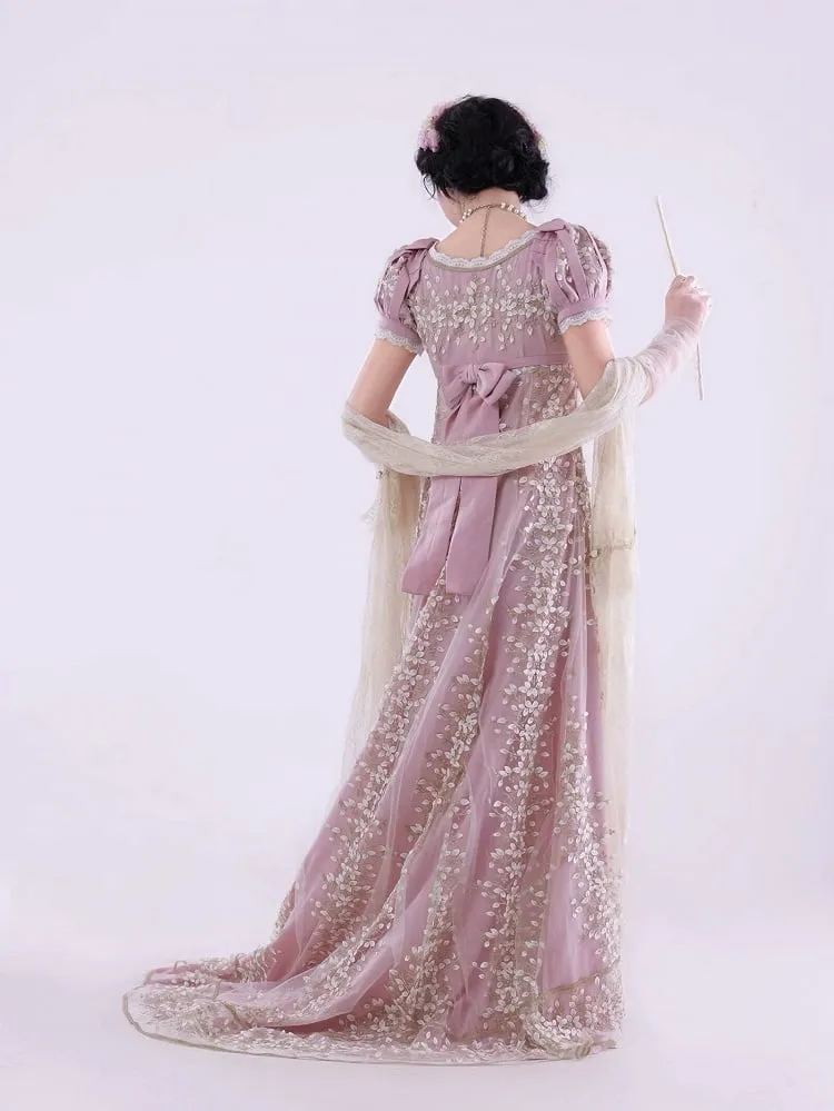 Pink Empire Waist Floral Elegant Lolita Maxi Dress Floor Length Version