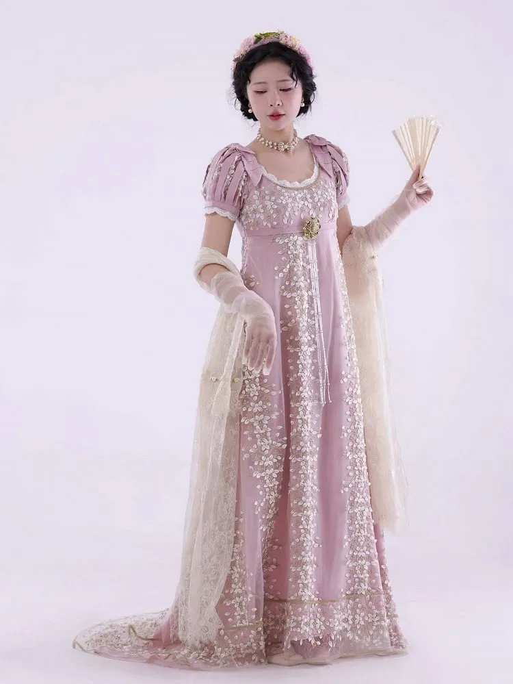 Pink Empire Waist Floral Elegant Lolita Maxi Dress Floor Length Version