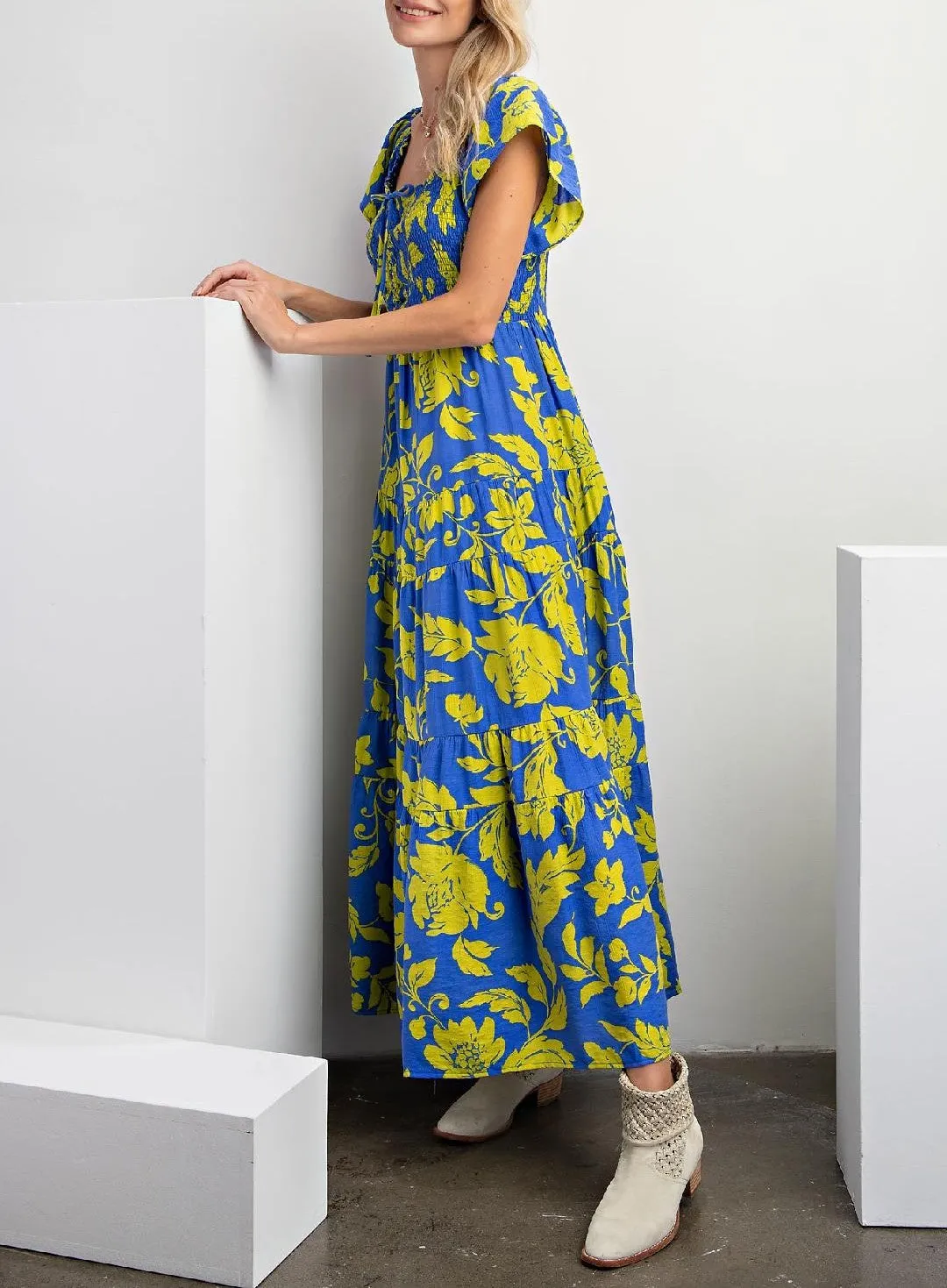 Short Sleeves Printed Woven Maxi Dress