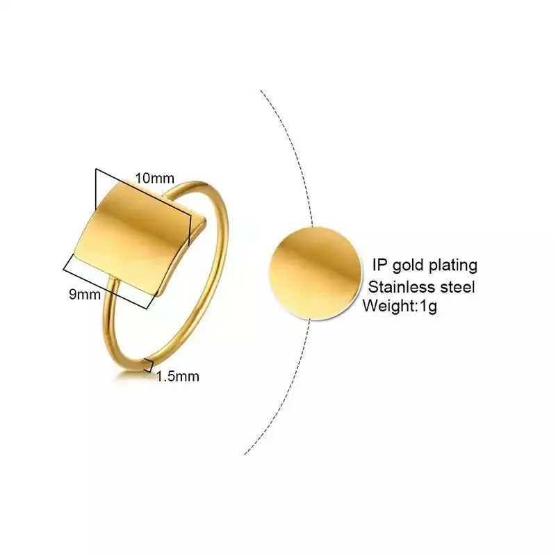 Square Midi Ring - Stainless Steel