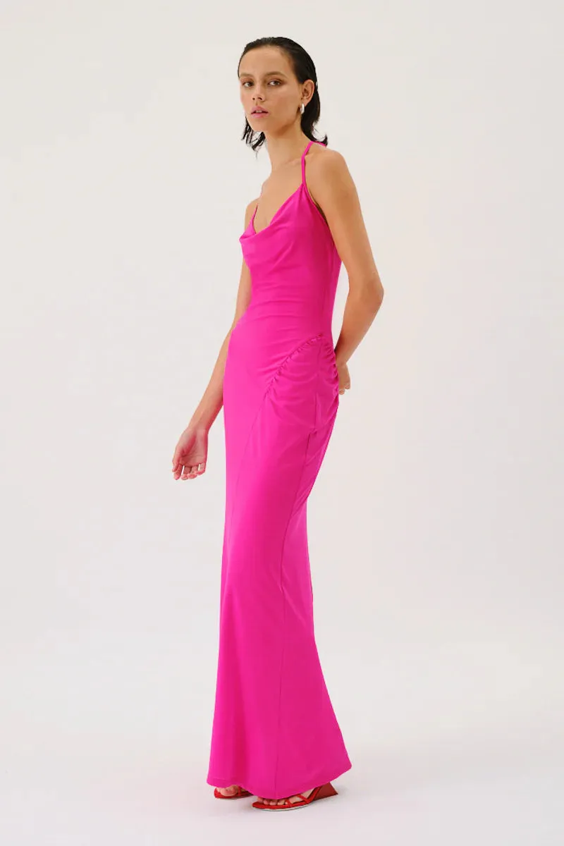 Suboo Garnet Deep Cowl Neck Maxi Dress - Hyper Pink