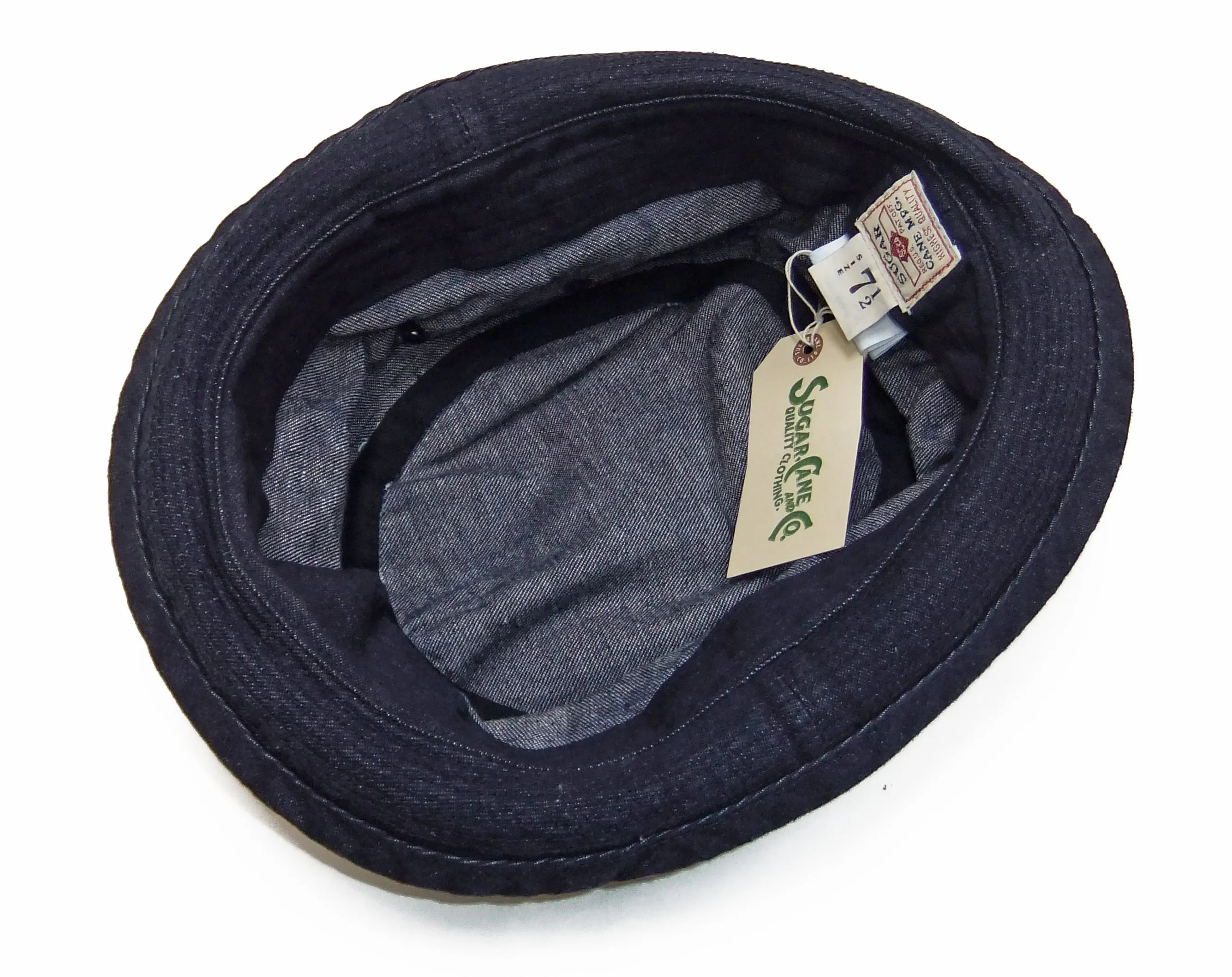 Sugar Cane Denim Pork Pie Hat Men's Casual Upturned Short Brim Porkpie Hat SC02466 Indigo Denim