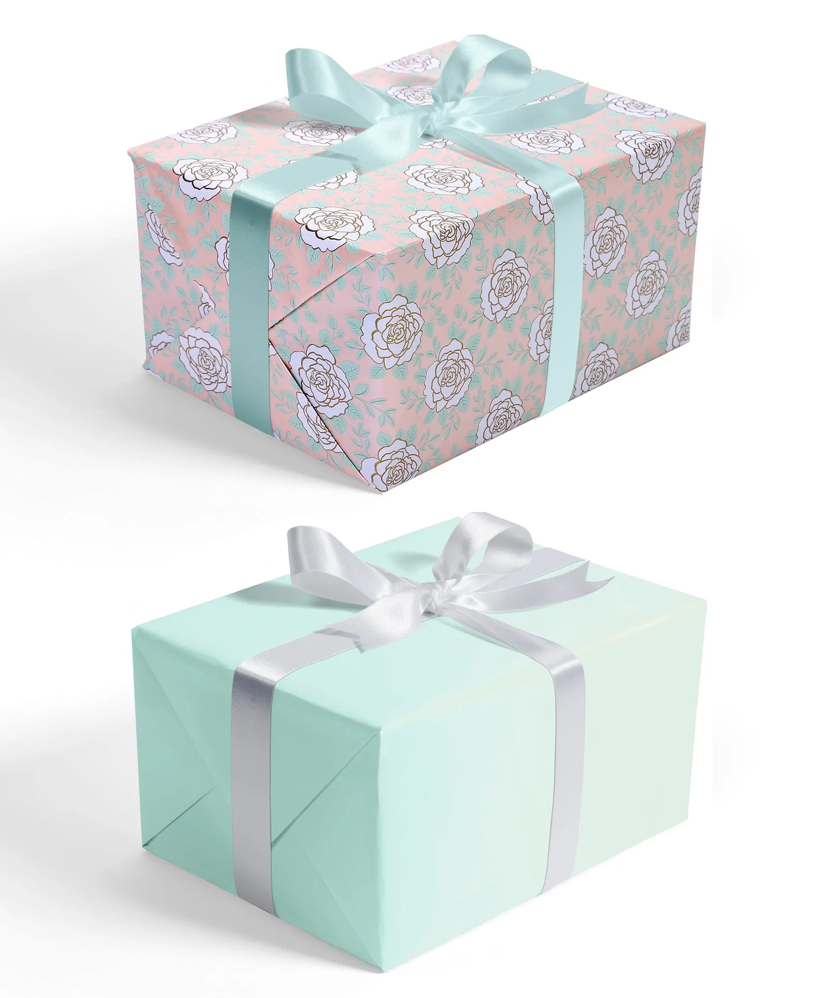 Wedding Rose Glossy Wrapping Paper with Mint Color on Reverse